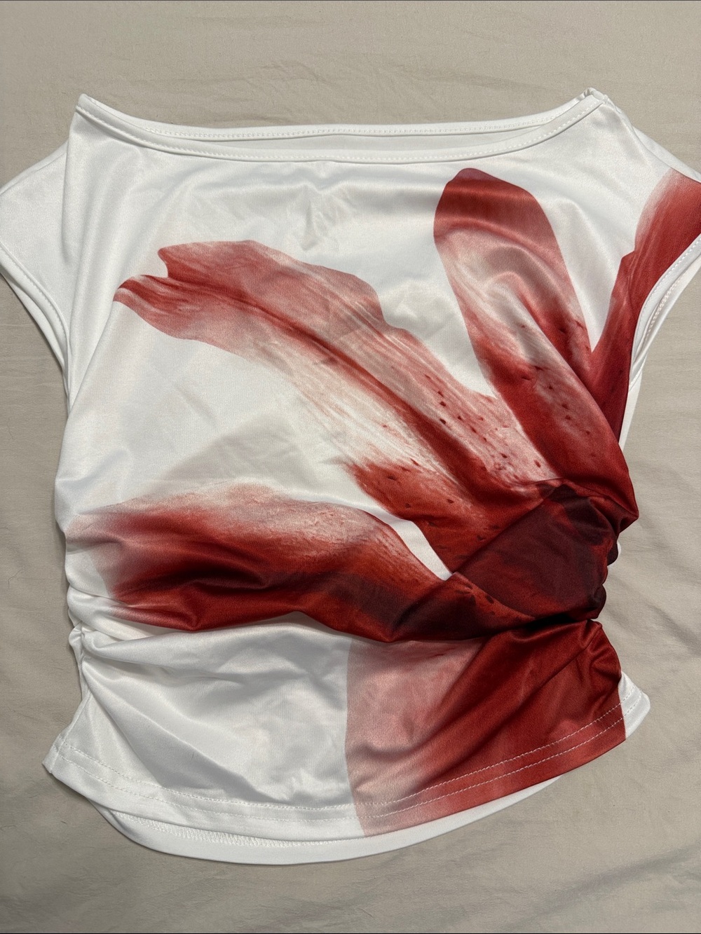 Women’s White Top with Red Floral Print - Shein